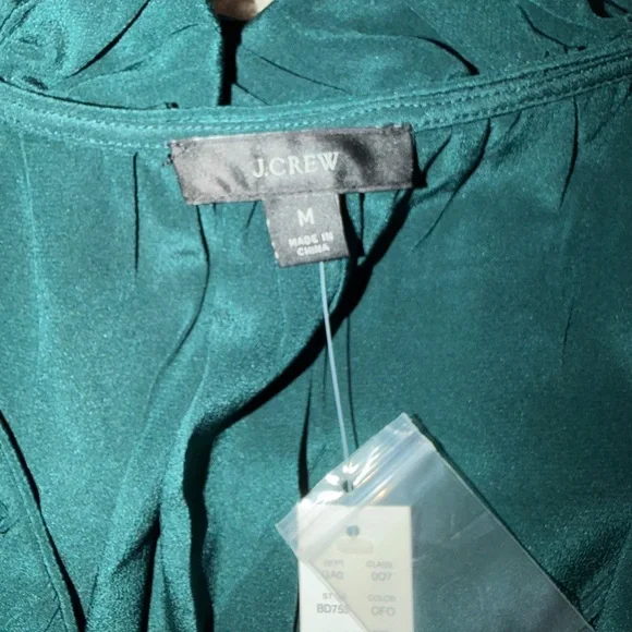 JCrew Deep green silk Ruffle Tie-Neck Blouse - Picture 4 of 4
